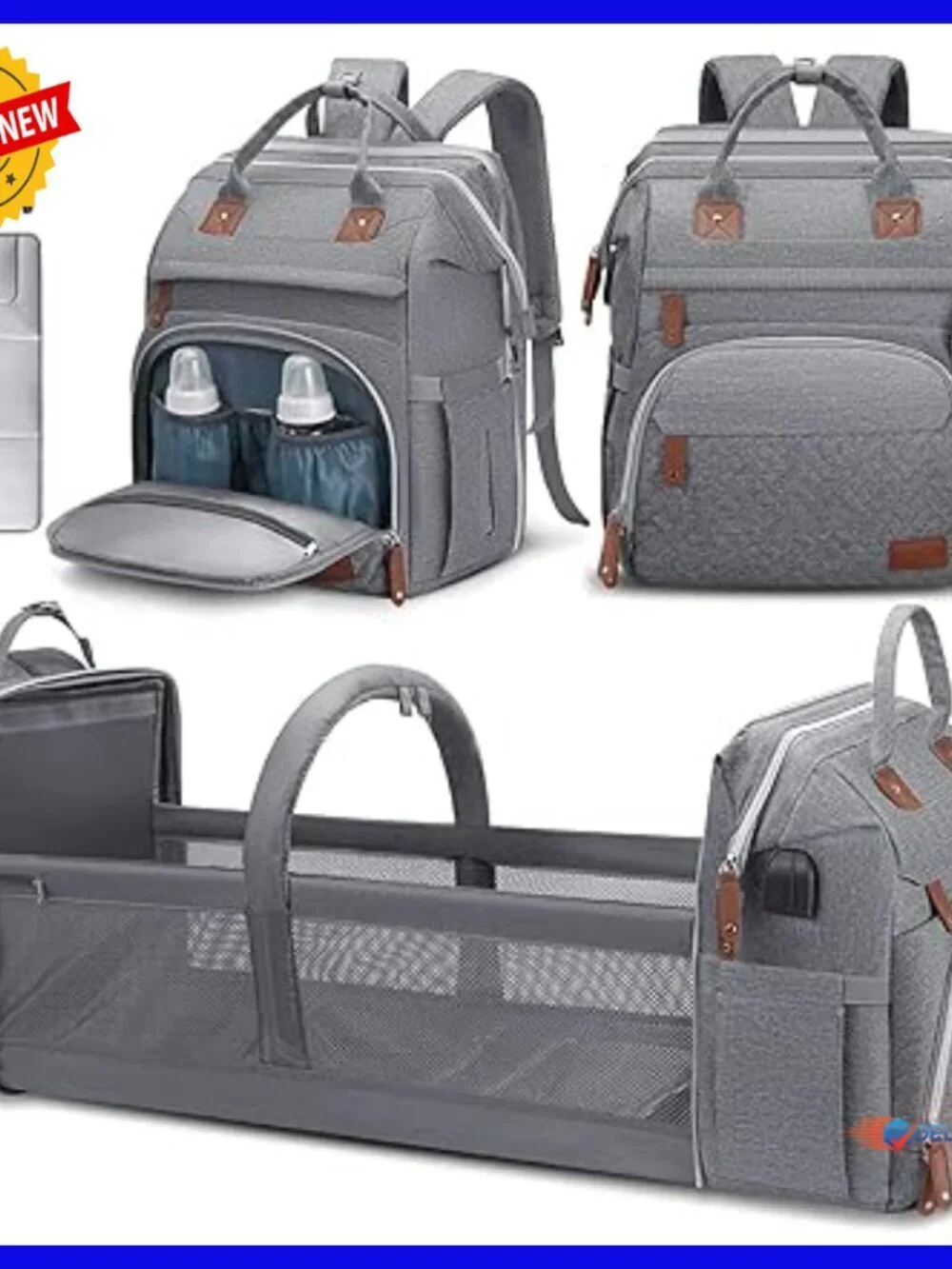 Large Capacity Waterproof Diaper Backpack with Changing Pad & USB Port
